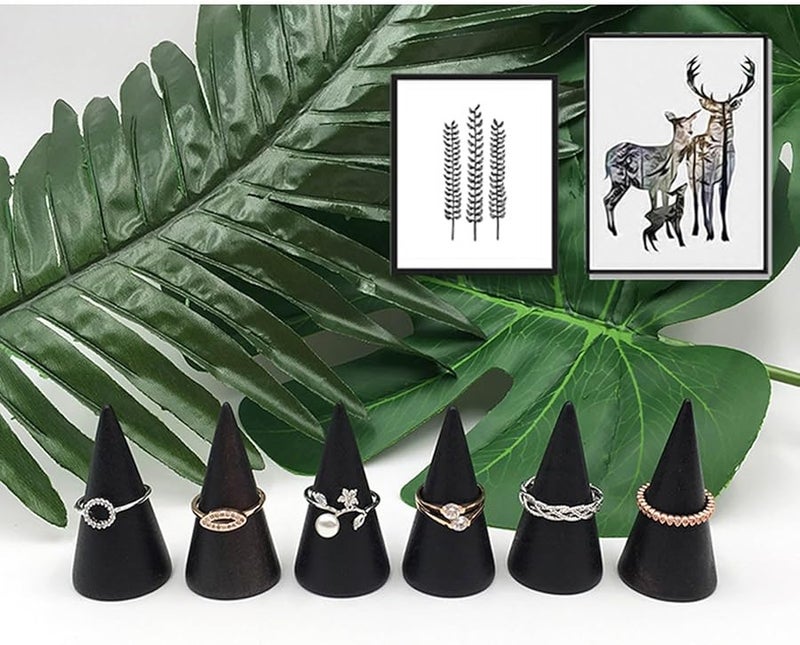 5Pcs Solid Wood Cone Shape Ring Holder Display Stand For Jewelry Storage - Image 3